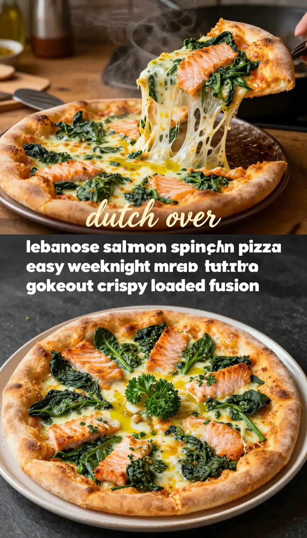 dutch oven lebanese salmon spinach pizza easy weeknight meal prep better than takeout gooey crispy loaded fusion