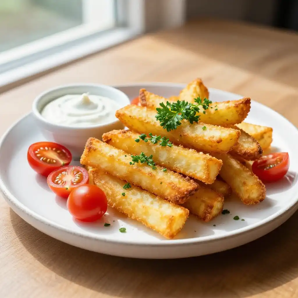Easy Air Fryer Halloumi Fries plated dish