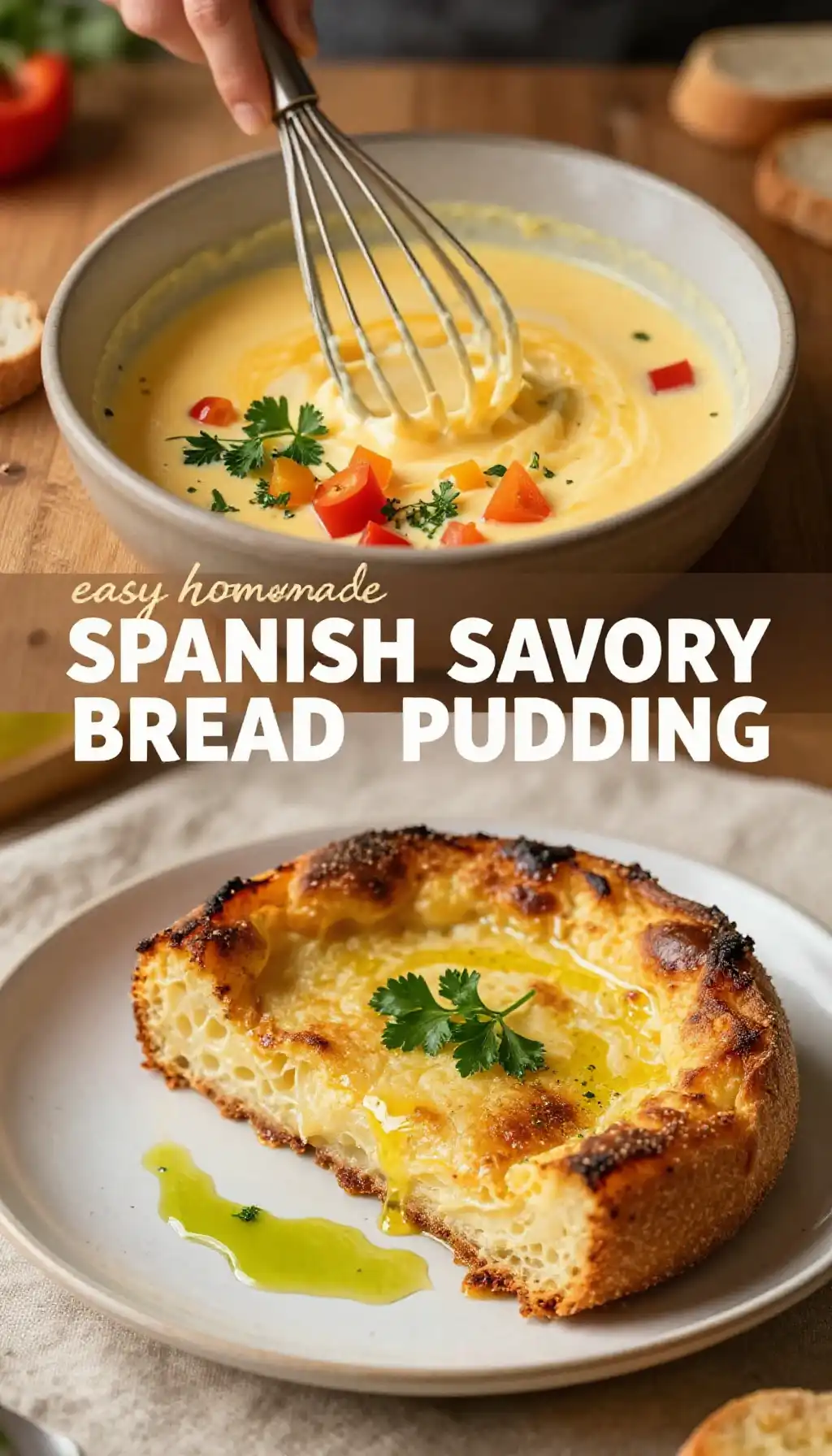 easy homemade Spanish savory bread pudding