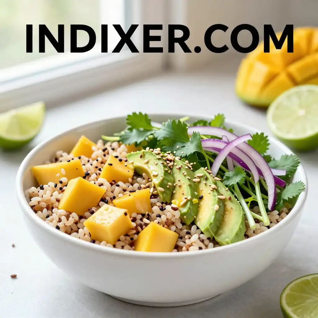 Ensalada de Quinoa con Aguacate y Mango plato terminado