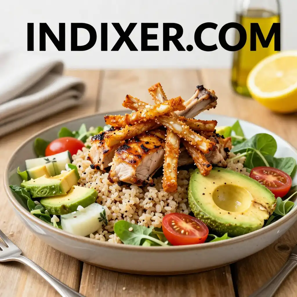 Ensalada de Quinoa con Pollo a la Parrilla y Aguacate plato terminado