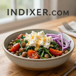 Ensalada Templada de Lentejas y Espinacas con Queso de Cabra - Tarjeta de Receta