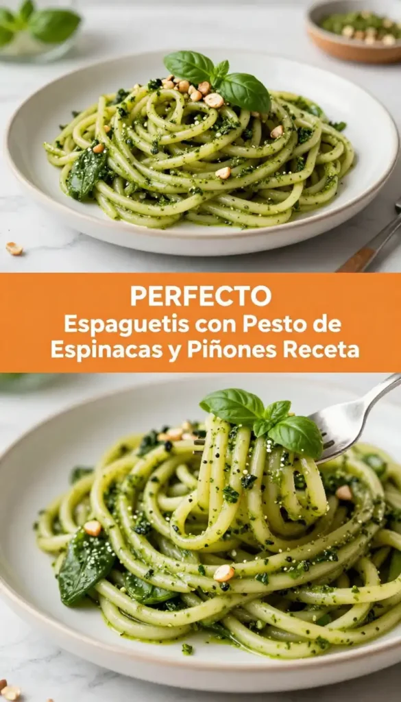 Espaguetis con Pesto de Espinacas y Piñones - Pasta - Indixer