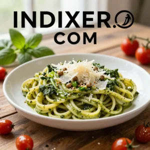 Espaguetis con Pesto de Espinacas y Piñones - Tarjeta de Receta