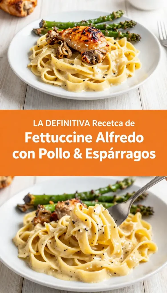 Fettuccine Alfredo con Espárragas y Pollo - Pasta - Indixer