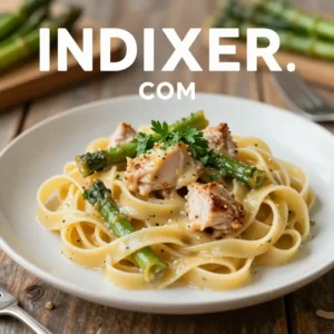 Fettuccine Alfredo con Espárragas y Pollo - Tarjeta de Receta