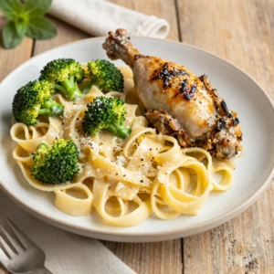 Fettuccine Alfredo con Pollo y Brócoli - Tarjeta de Receta