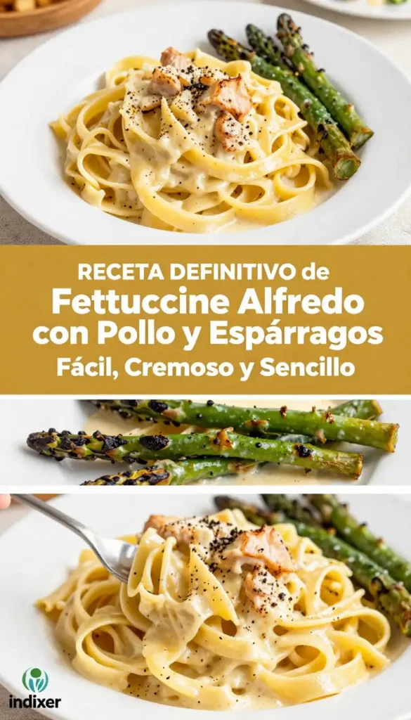 Fettuccine Alfredo con Pollo y Espárragos - Pasta - Indixer