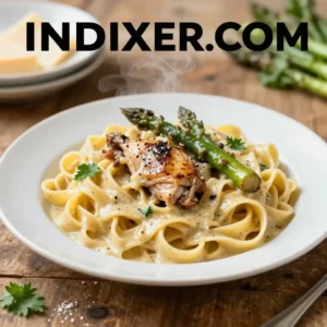 Fettuccine Alfredo con Pollo y Espárragos - Tarjeta de Receta