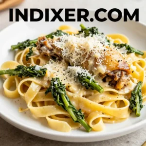 Fettuccine de Pollo y Espinacas con Salsa de Queso - Tarjeta de Receta