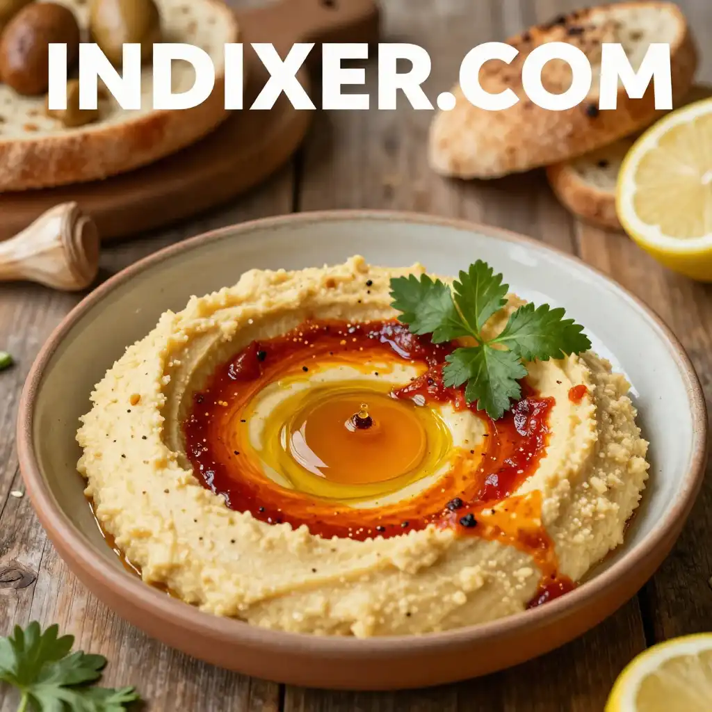 Hummus de Pimiento Rojo Asado plato terminado