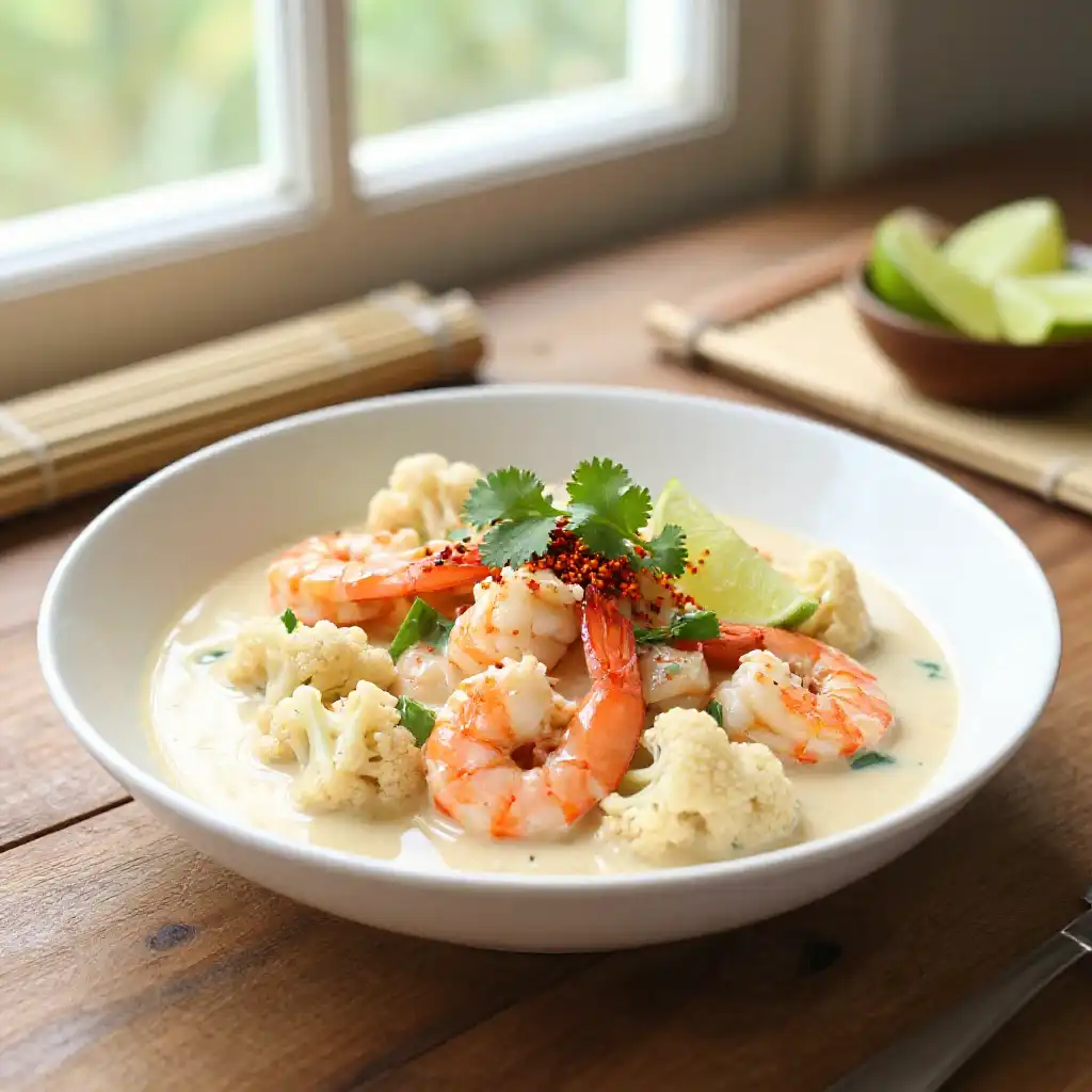 Instagram-Famous Creamy Thai Shrimp & Cauliflower One-Pot Easy Healthy Meal Prep Weeknight Dinner Flavor Bomb plated dish