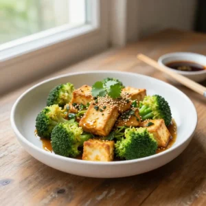 Step by step instagram-famous greek goddess crispy tofu & broccoli stir-fry one-pan easy meal prep plant-based