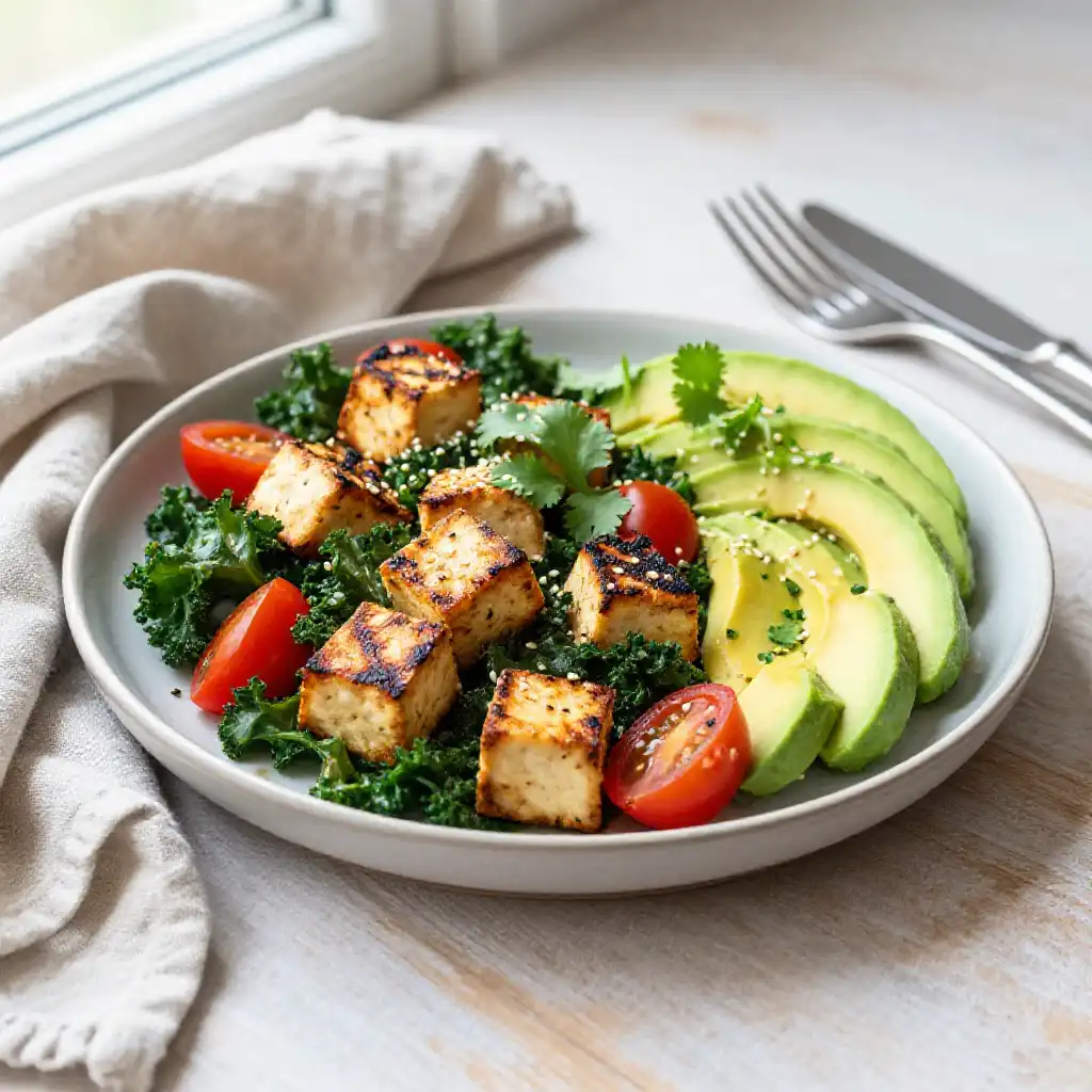 Instagram-Famous Grilled Tofu & Kale Mexican Bowl plated dish