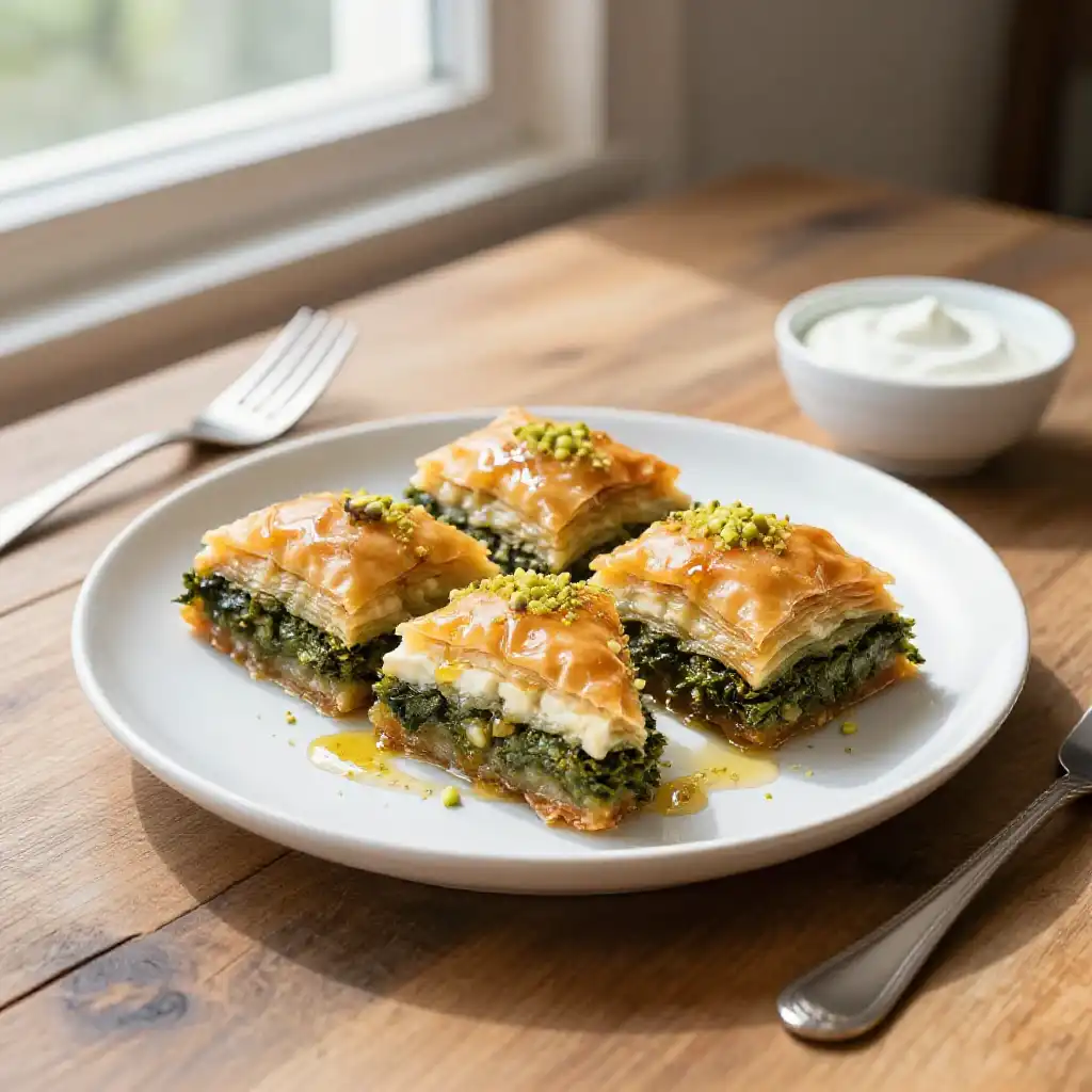 Instagram-Famous Lebanese Broiled Tofu Kale Baklava Dessert plated dish