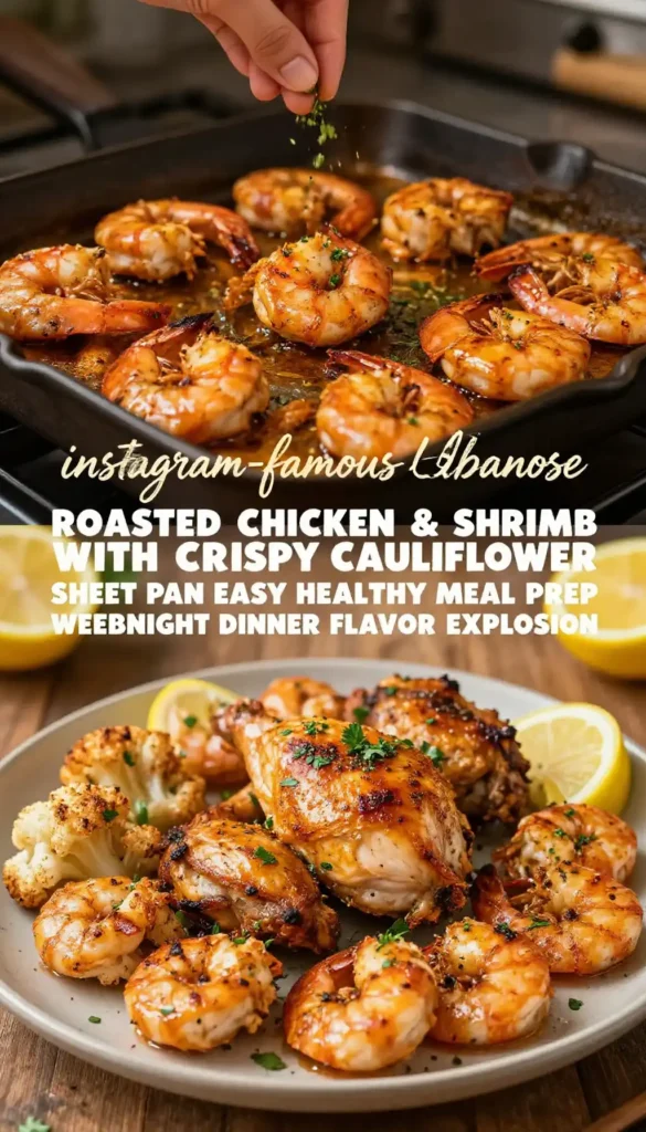 instagram-famous lebanese roasted chicken & shrimp with crispy cauliflower sheet pan easy healthy meal prep weeknight dinner flavor explosion