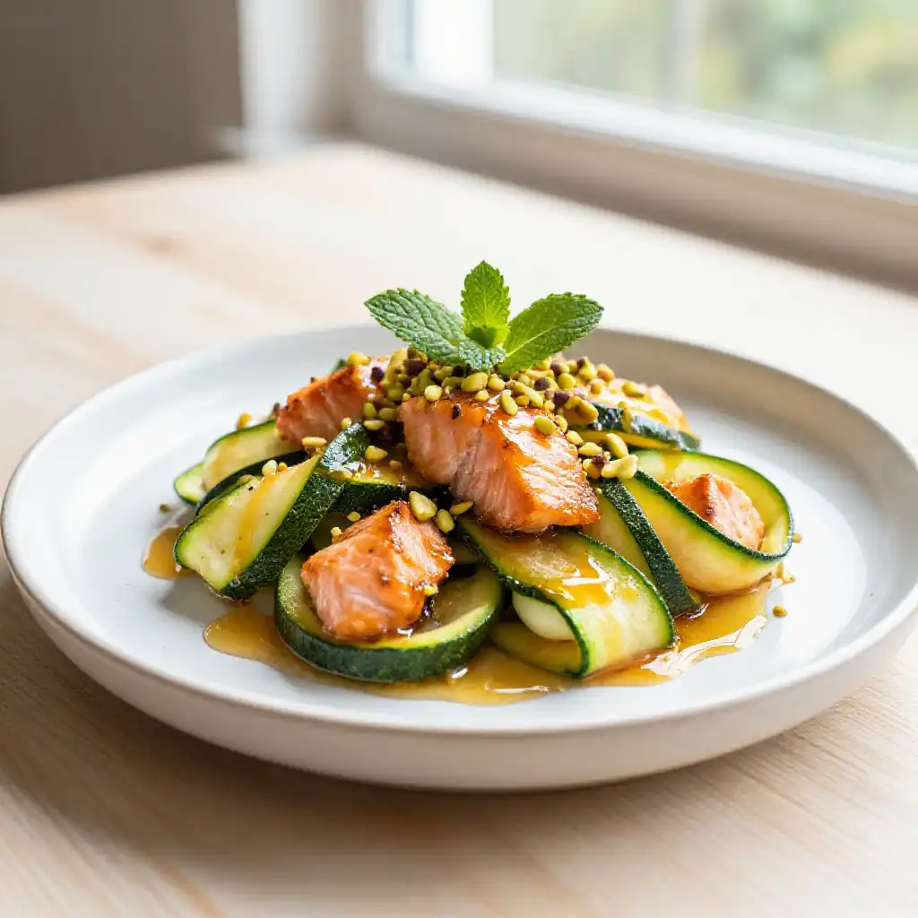 Instagram-Famous Lebanese Sweet Salmon Zucchini Stir-Fry Dessert Gooey Crispy Loaded Easy Meal Prep plated dish