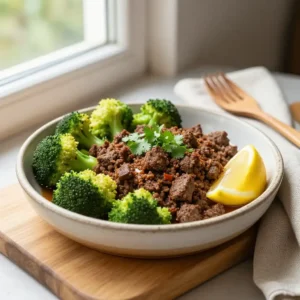 Step by step instagram-famous moroccan ground beef broccoli skillet stovetop easy meal prep healthy comfort food