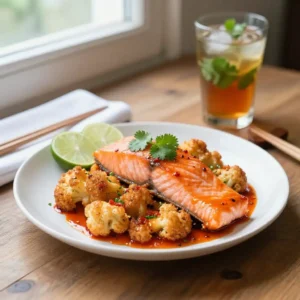 Step by step instagram famous pan-fried vietnamese salmon crispy cauliflower sweet chili meal prep