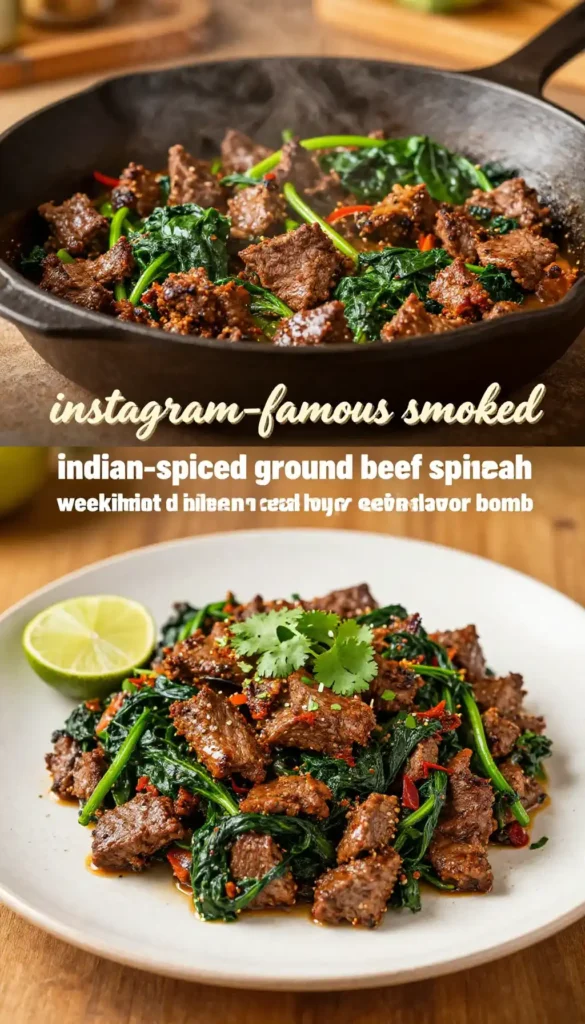 instagram-famous smoked indian-spiced ground beef spinach easy weeknight dinner healthy meal prep flavor bomb