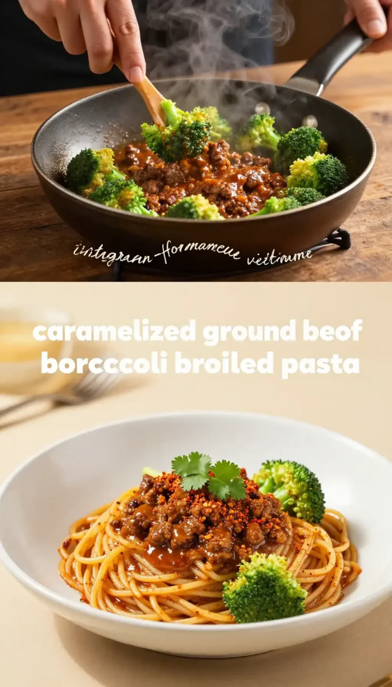 instagram-famous vietnamese caramelized ground beef broccoli broiled pasta