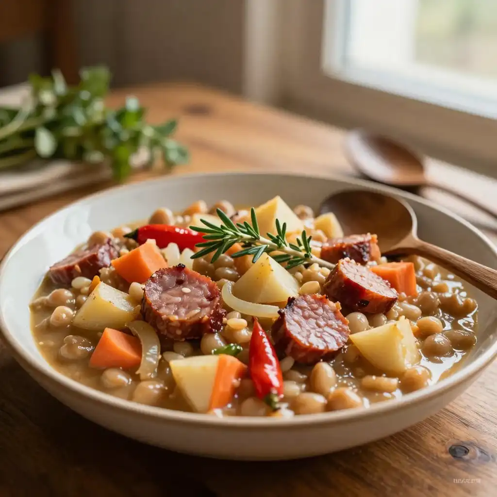 Lentejas Guisadas con Verduras, un guiso casero y saludable servido en un bol rústico