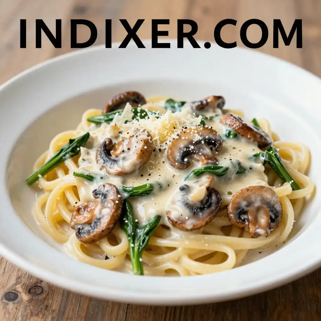 Pasta Crema de Champiñones y Espinacas plato terminado