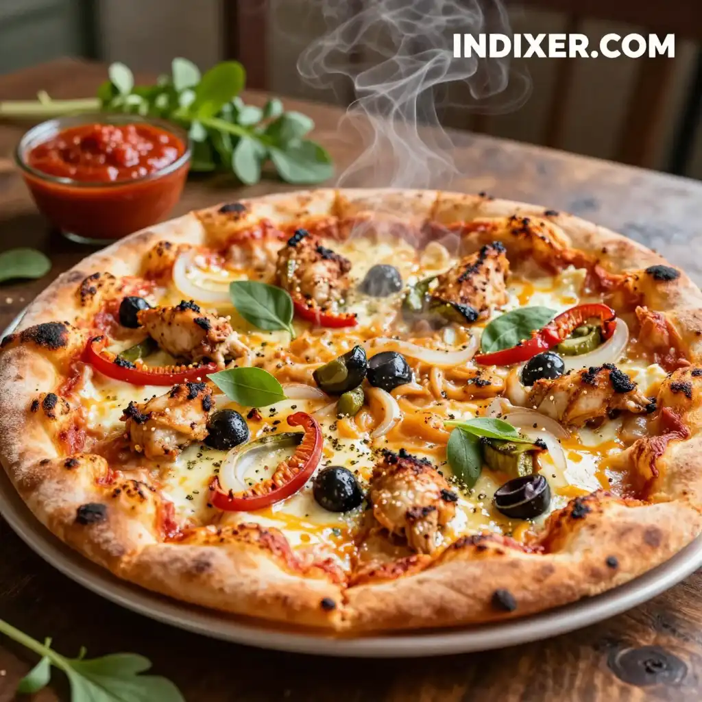 Pizza de Pollo y Verduras a la Parrilla plato terminado