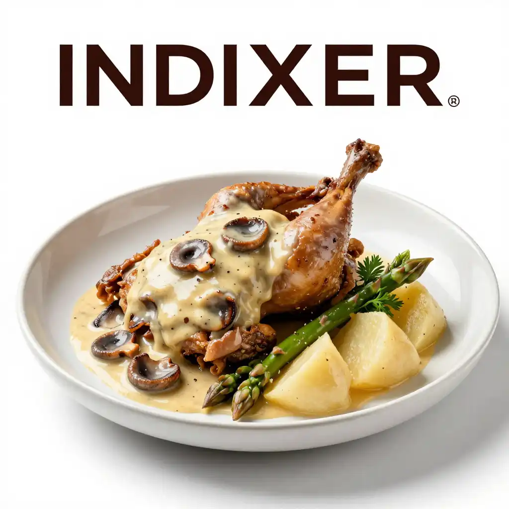 Pollo en Crema de Champiñones y Hierbas plato terminado