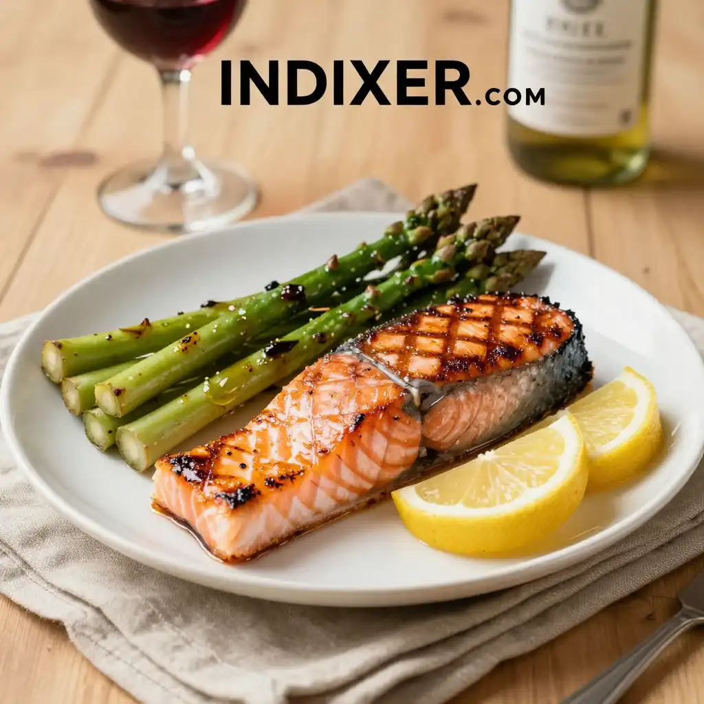 Salmón a la Parrilla con Espárragos Frescos plato terminado