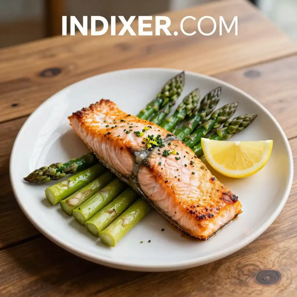 Salmón al Horno con Espárragos y Limón plato terminado