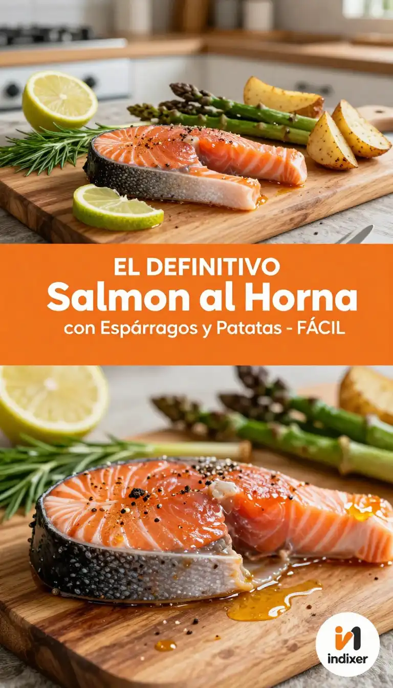Salmón al Horno con Espárragos y Patatas - Recetas para Cena - Indixer