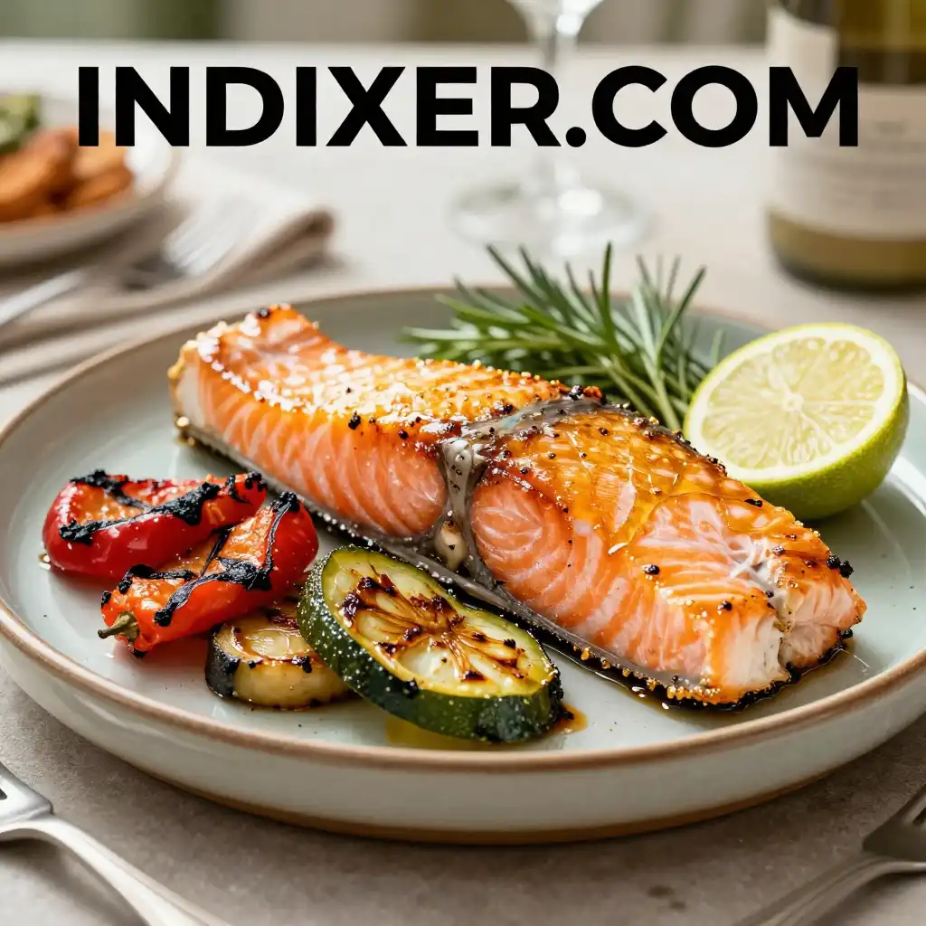 Salmón al Horno con Verduras Asadas plato terminado