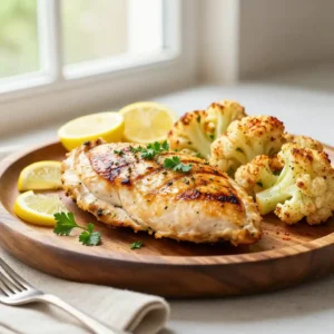 Step by step sizzling greek lemon herb grilled chicken breast crispy cauliflower one-pan easy meal prep healthy comfort food
