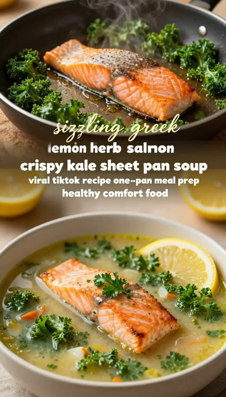 sizzling greek lemon herb salmon crispy kale sheet pan soup viral tiktok recipe one-pan meal prep healthy comfort food