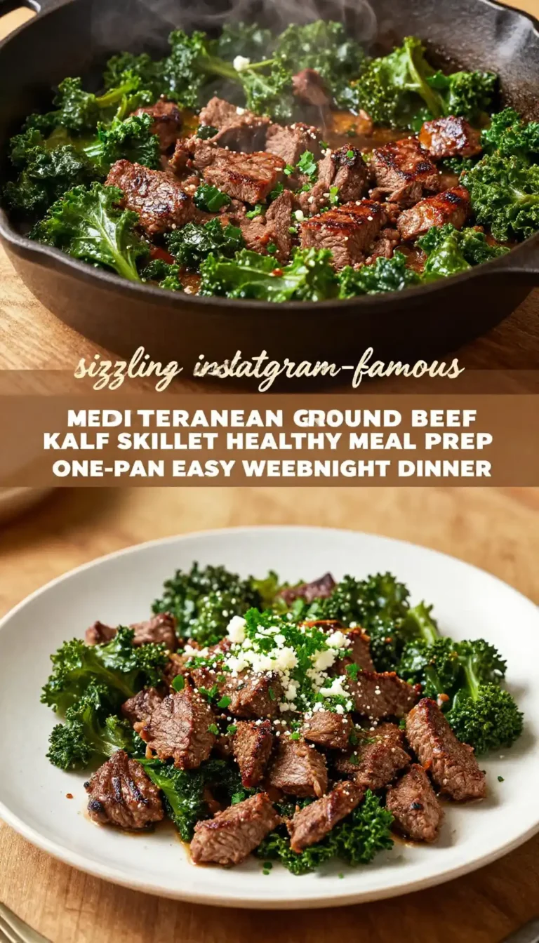 sizzling instagram-famous mediterranean ground beef kale skillet healthy meal prep one-pan easy weeknight dinner