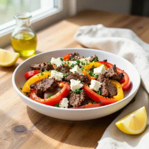 Step by step smoked ground beef bell pepper salad mediterranean meal prep healthy better than takeout easy weeknight dinner