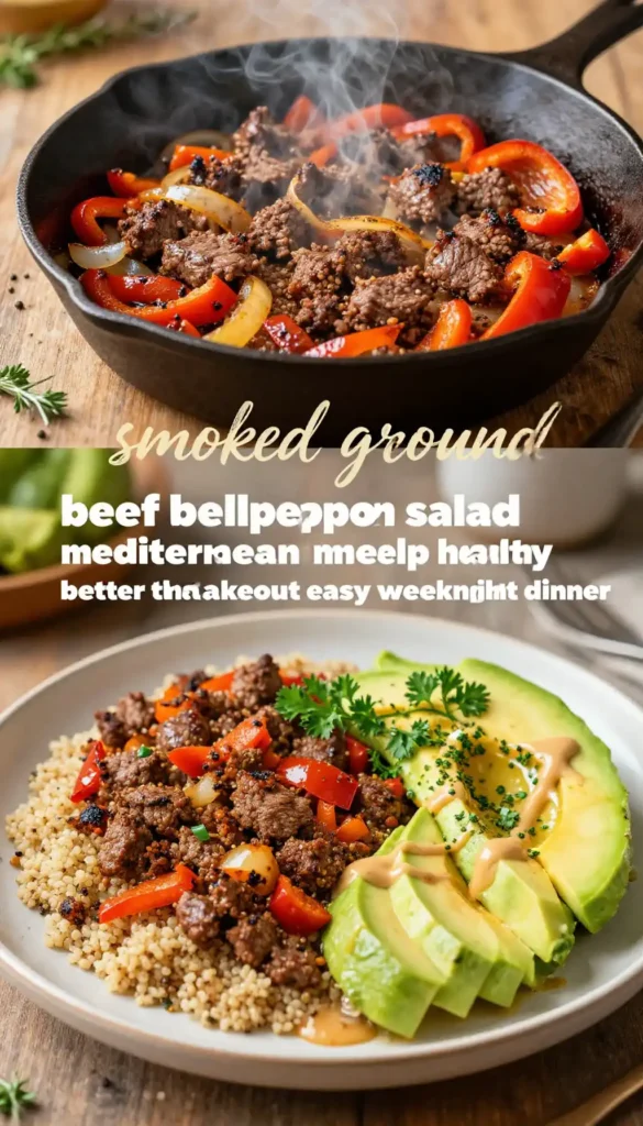 smoked ground beef bell pepper salad mediterranean meal prep healthy better than takeout easy weeknight dinner