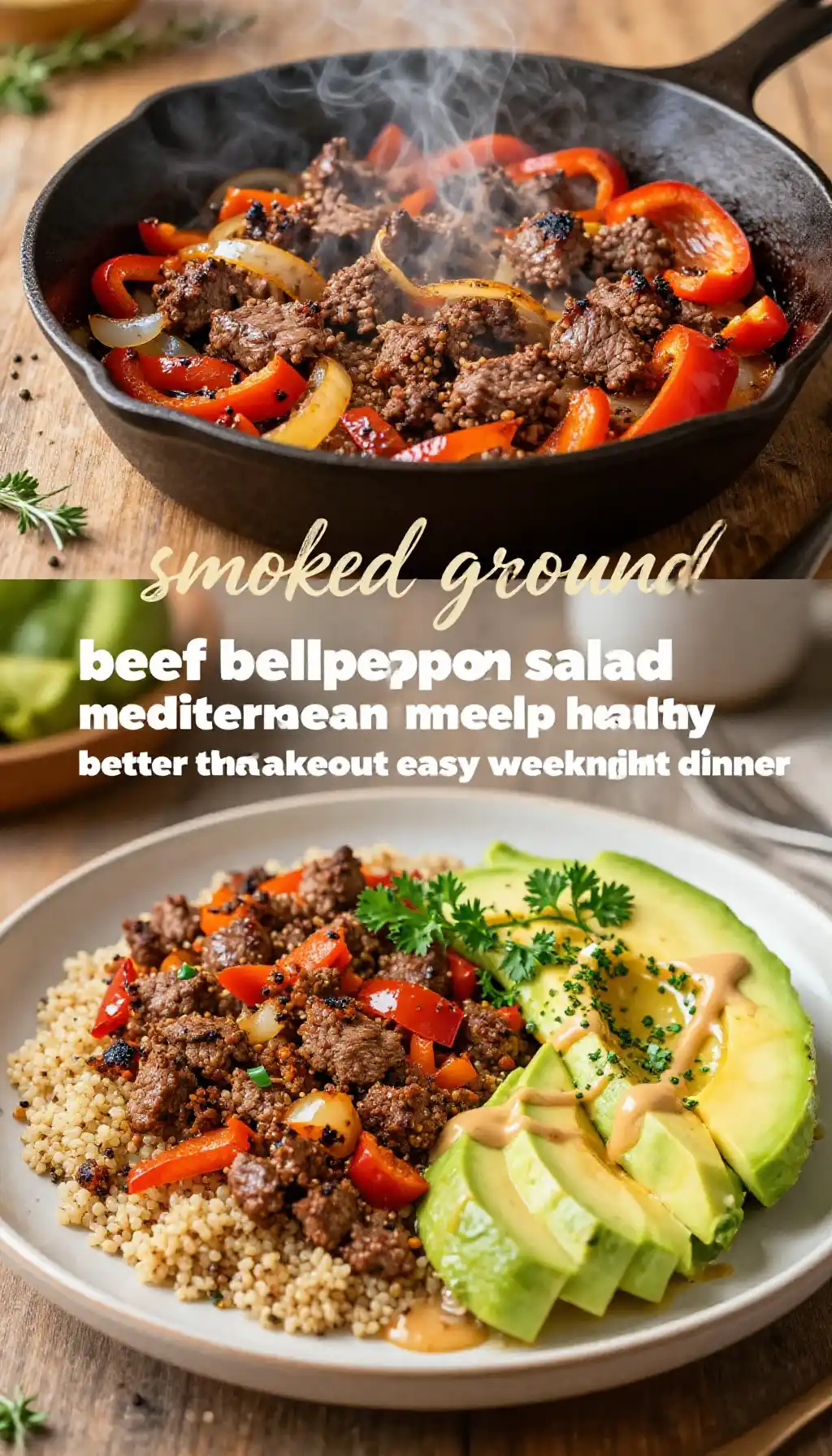 Smoked Ground Beef Bell Pepper Salad Mediterranean Meal Prep pinterest pin