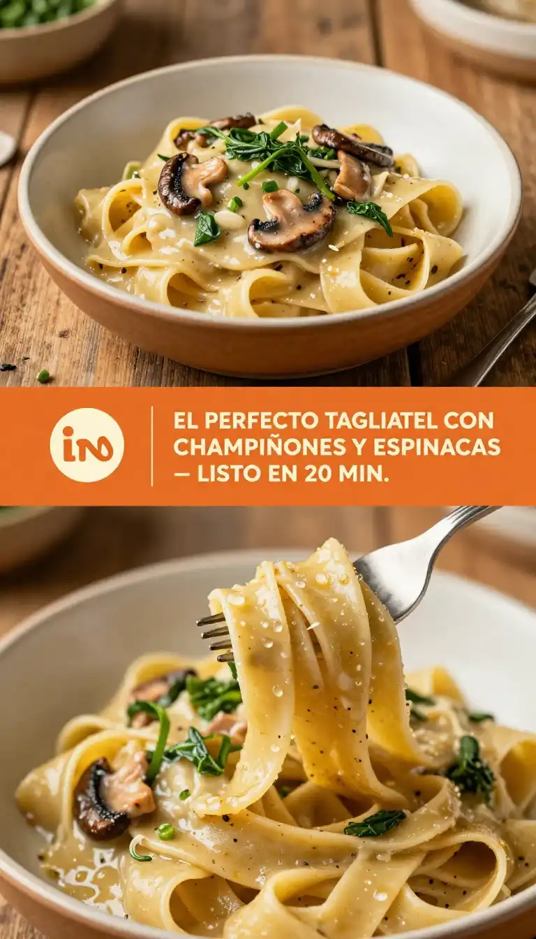 Tagliatelle con Salsa de Champiñones y Espinacas - Pasta - Indixer