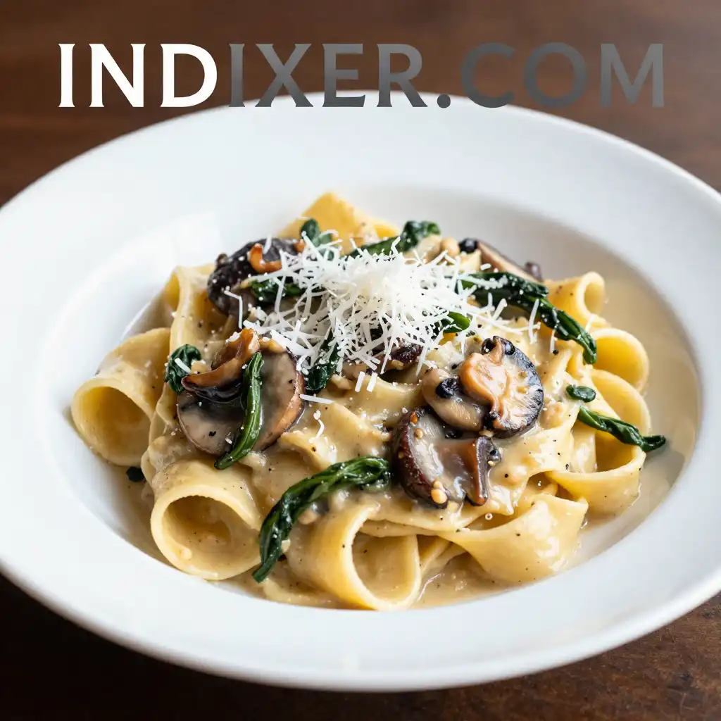 Tagliatelle con Salsa de Champiñones y Espinacas pin de pinterest