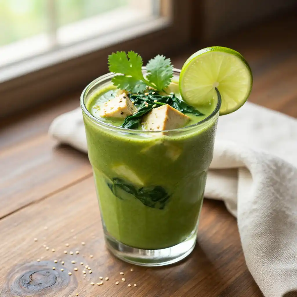 Thai Green Curry Tofu Spinach Detox Drink One Pot Meal Prep plated dish