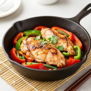 Step by step viral pinterest healthy japanese cast iron chicken breast bell pepper skillet better than takeout meal prep easy weeknight dinner