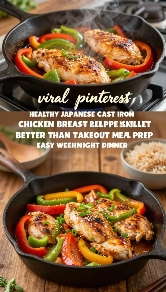 viral pinterest healthy japanese cast iron chicken breast bell pepper skillet better than takeout meal prep easy weeknight dinner