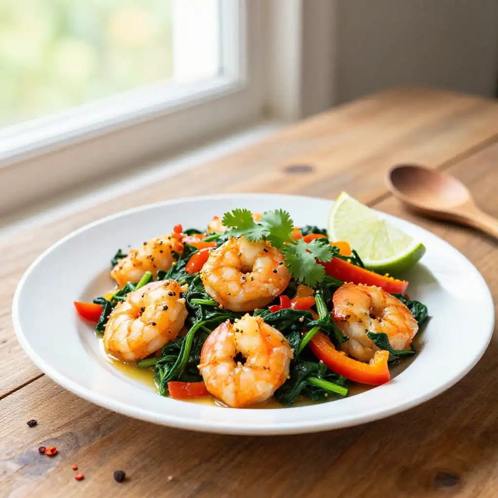 Viral TikTok Caribbean Shrimp Spinach One-Pot Meal plated dish
