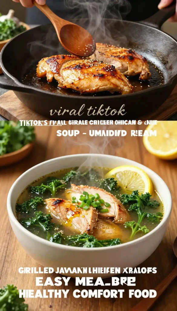 viral tiktok grilled Japanese chicken breast and kale soup easy meal prep healthy comfort food