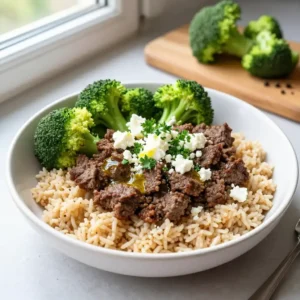 Step by step viral tiktok healthy turkish baked ground beef broccoli power bowl easy meal prep