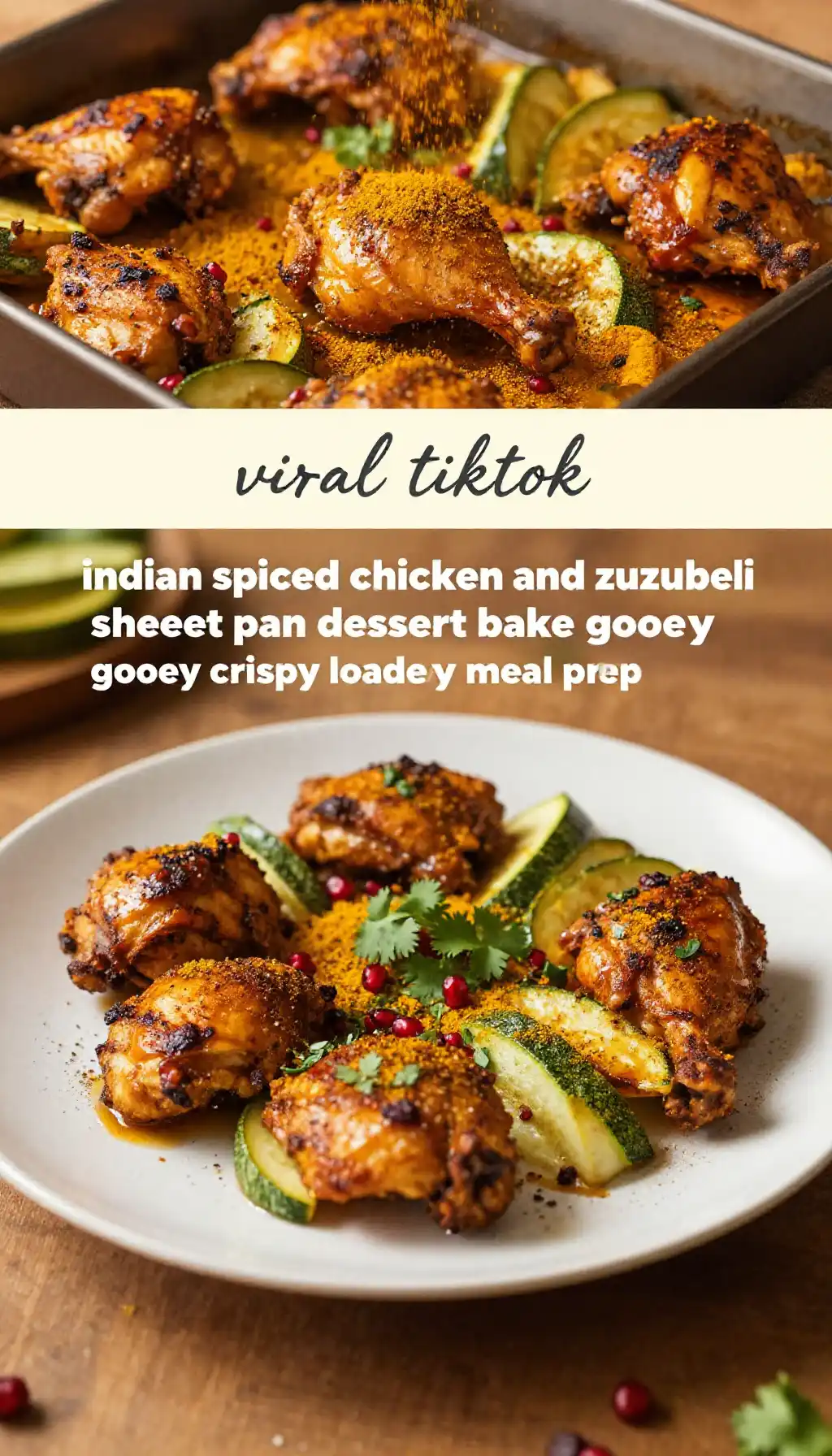 viral tiktok indian spiced chicken and zucchini sheet pan dessert bake gooey crispy loaded easy meal prep