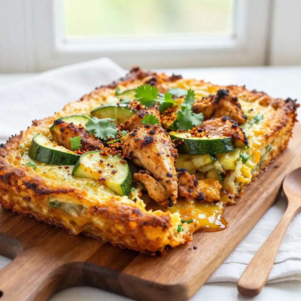 Viral TikTok Indian Spiced Chicken and Zucchini Sheet Pan Dessert Bake Gooey Crispy Loaded Easy Meal Prep plated dish