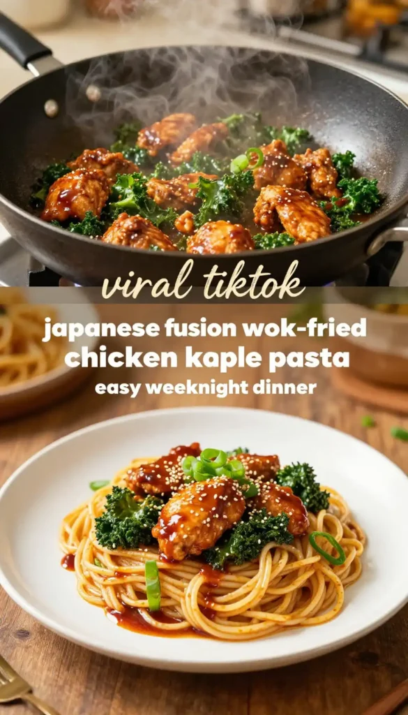 viral tiktok japanese fusion wok-fried chicken kale pasta easy weeknight dinner